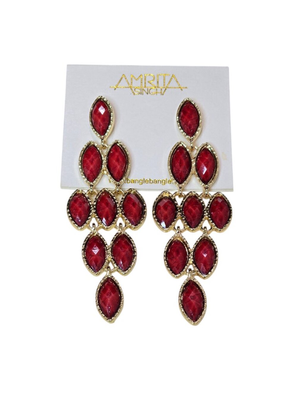 Amrita Singh Gold Plated Ruby Red Chandelier Earrings NWT